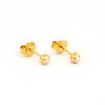Load image into Gallery viewer, 3MM White Pearl Bezel 24K Pure Gold Plated Ear Piercing Stud
