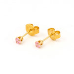 Load image into Gallery viewer, 3MM Pink Cubic Zirconia 18K Gold Ear Piercing Stud