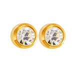 Load image into Gallery viewer, 4MM April Crystal Bezel 24K Pure Gold Plated Ear Studs