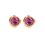 تحميل الصورة إلى عارض المعرض، 2MM October Ð Rose Bezel Birthstone 24K Pure Gold Plated Ear Studs