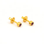 Load image into Gallery viewer, 3MM February Ð Amethyst Bezel 24K Pure Gold Plated Ear Studs