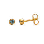 Load image into Gallery viewer, 3MM March Ð Aquamarine Bezel Birthstone 24K Pure Gold Plated Ear Studs