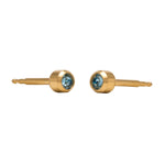 Load image into Gallery viewer, 3MM March Ð Aquamarine Bezel Birthstone 24K Pure Gold Plated Ear Studs