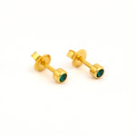 تحميل الصورة إلى عارض المعرض، 3MM May Ð Emerald Bezel 24K Pure Gold Plated Ear Studs