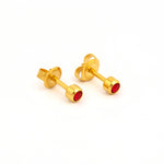 Load image into Gallery viewer, 3MM July Ð Ruby Birthstone Bezel 24K Pure Gold Plated Ear Studs