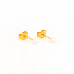 Load image into Gallery viewer, 3MM White Pearl 24K Pure Gold Plated Ear Studs