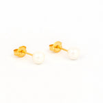 Load image into Gallery viewer, 5MM White Pearl 24K Pure Gold Plated Ear Studs