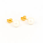 Load image into Gallery viewer, 8MM White Pearl 24K Pure Gold Plated Ear Studs