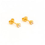 Load image into Gallery viewer, 3MM Cubic Zirconia 24K Pure Gold Plated Ear Studs