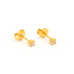 Load image into Gallery viewer, 3MM Cubic Zirconia 24K Pure Gold Plated (Self Piercer) Ear Stud
