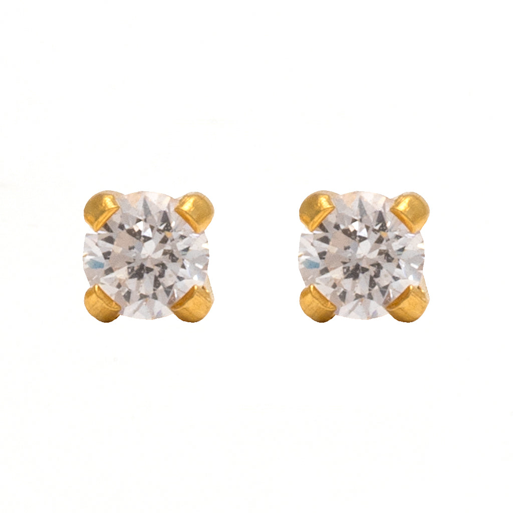 3MM Cubic Zirconia 24K Pure Gold Plated (Self Piercer) Ear Stud