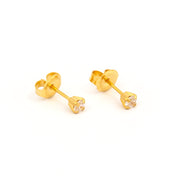 3MM Cubic Zirconia 24K Pure Gold Plated (Self Piercer) Ear Stud