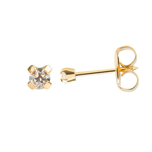 3MM Cubic Zirconia 24K Pure Gold Plated (Self Piercer) Ear Stud