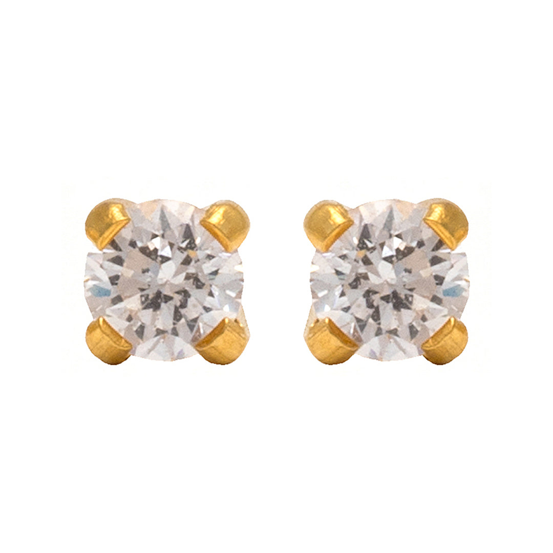 3MM Cubic Zirconia 24K Pure Gold Plated Ear Piercing Stud