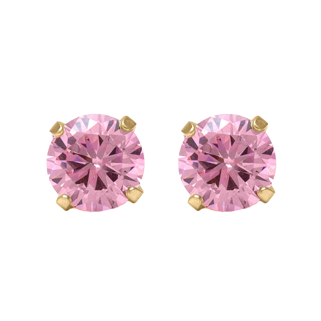 3MM Pink Cubic Zirconia 24K Pure Gold Plated Ear Piercing Stud