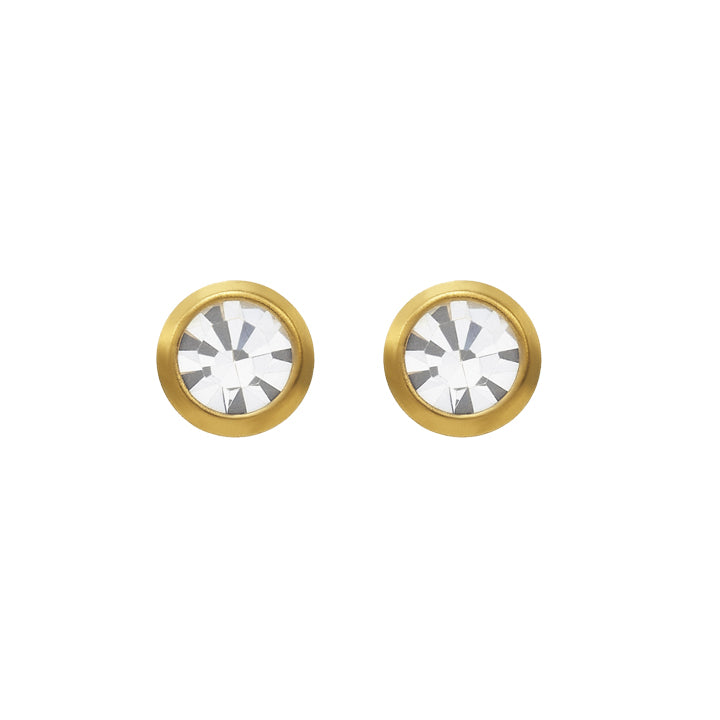 3MM April Crystal 24K Pure Gold Plated Ear Piercing Stud