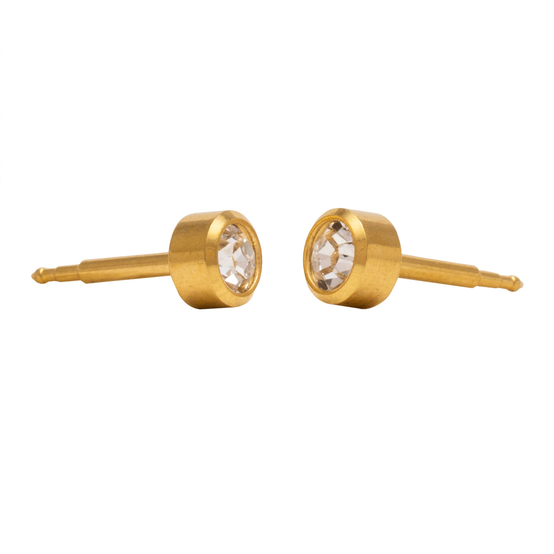 3MM April Crystal 24K Pure Gold Plated Ear Piercing Stud