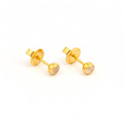 3MM Cubic Zirconia Bezel 24K Pure Gold Plated Ear Piercing Stud