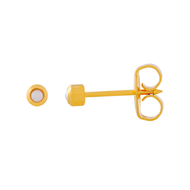 3MM White Pearl Bezel 24K Pure Gold Plated Ear Piercing Stud