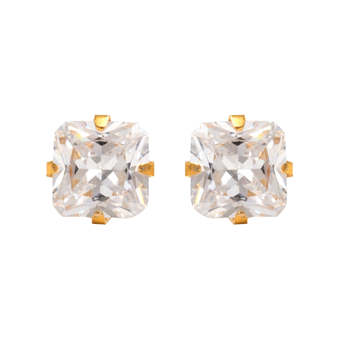 3X3MM Princess Cut Cubic Zirconia 24K Pure Gold Plated Ear Piercing Stud