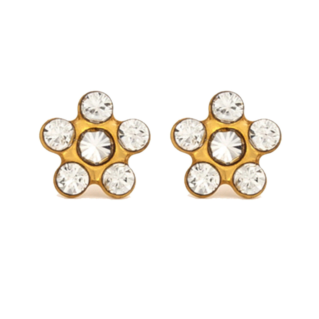 Daisy April Crystal 24K Pure Gold Plated (Self Piercer) Ear Stud