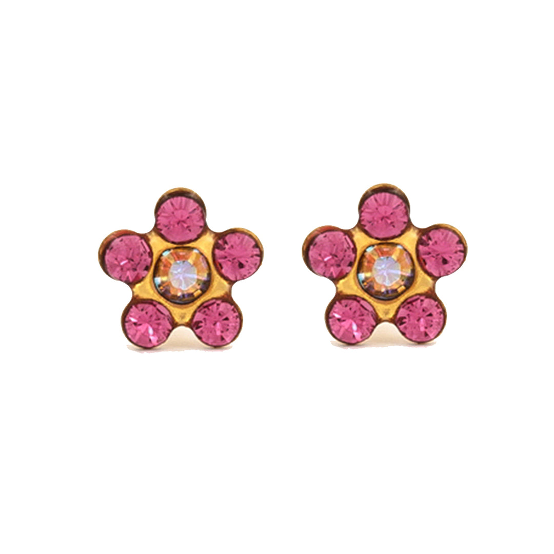 Rose Ab Crystal 24K Pure Gold Plated Ear Piercing Stud