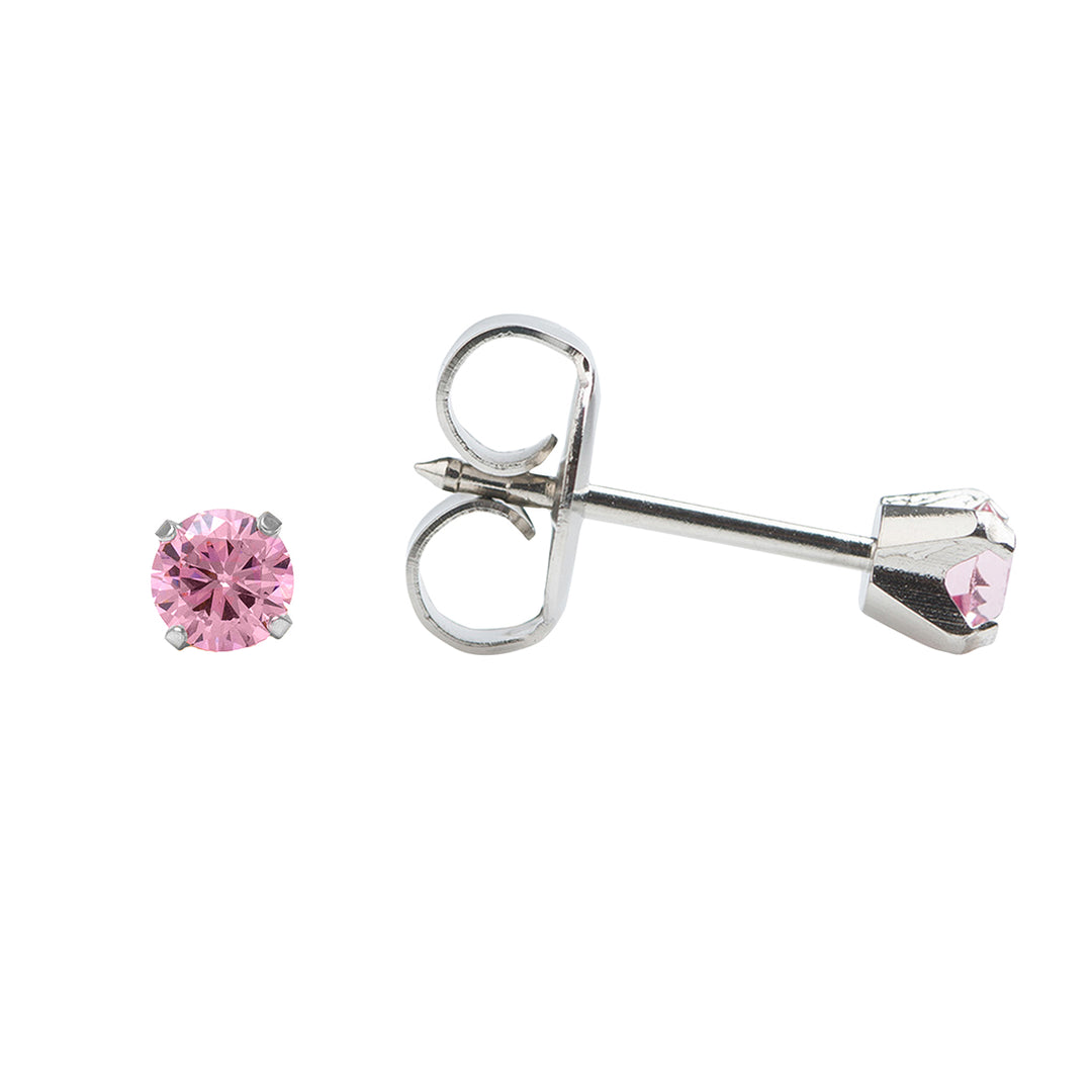 3MM Pink Cubic Zirconia Allergy-free Stainless Steel Ear Piercing Stud