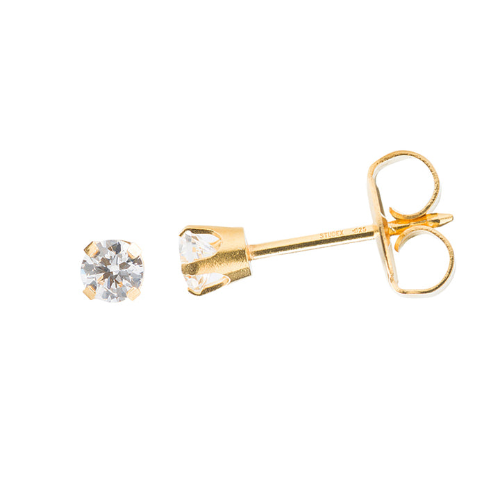 3MM Cubic Zirconia 18K Gold Ear Piercing Stud