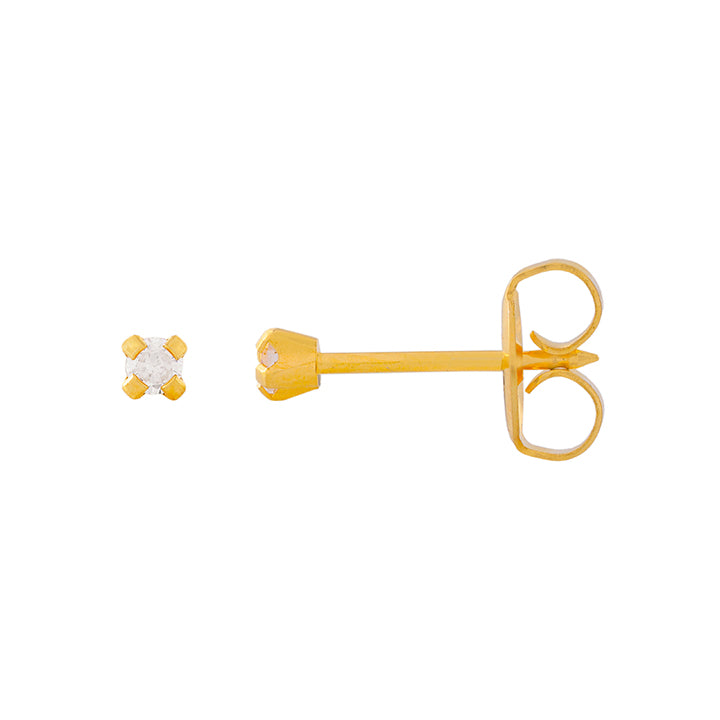 2MM Cubic Zirconia 18K Gold Ear Piercing Stud