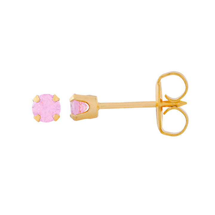 3MM Pink Cubic Zirconia 18K Gold Ear Piercing Stud