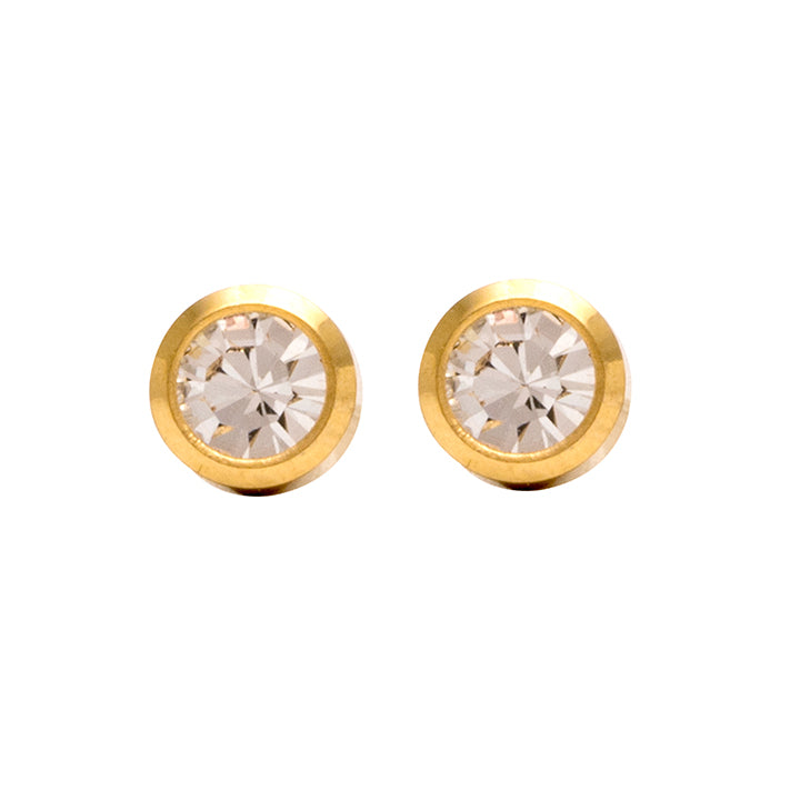 3MM April Crystal Bezel 18K Gold Ear Piercing Stud