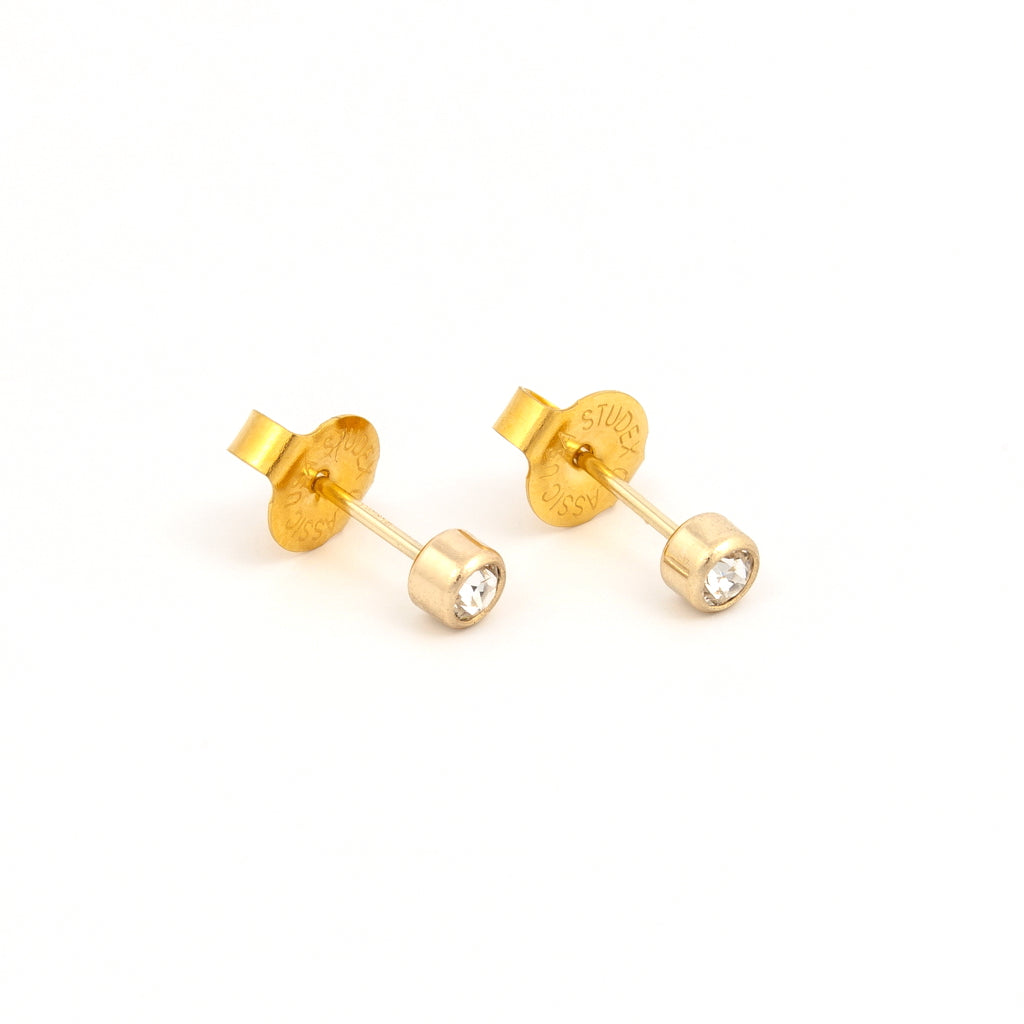 3MM April Crystal Bezel 18K Gold Ear Piercing Stud
