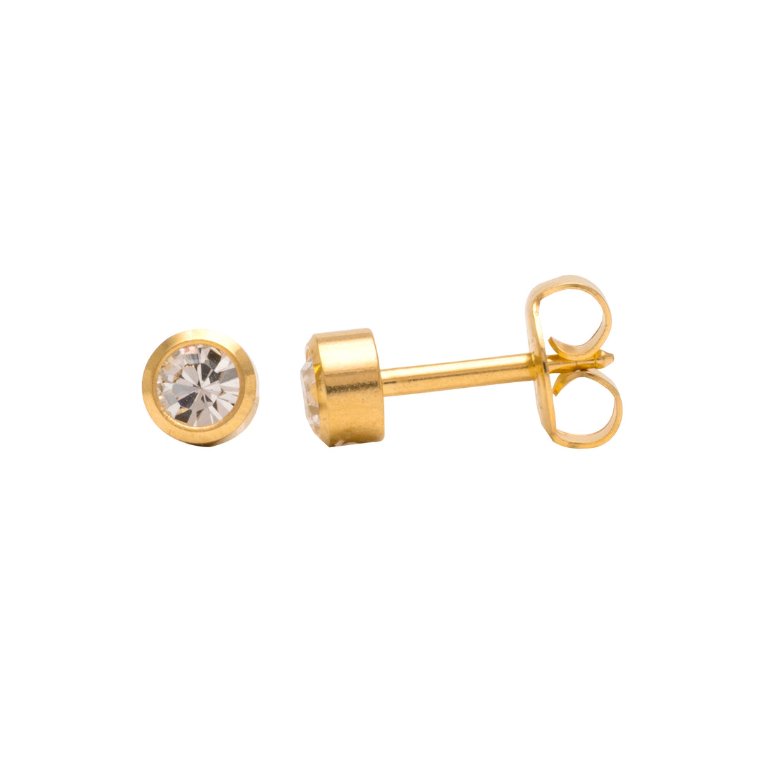 3MM April Crystal Bezel 18K Gold Ear Piercing Stud