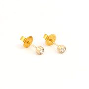 2MM April Crystal Bezel 18K Gold Ear Piercing Stud