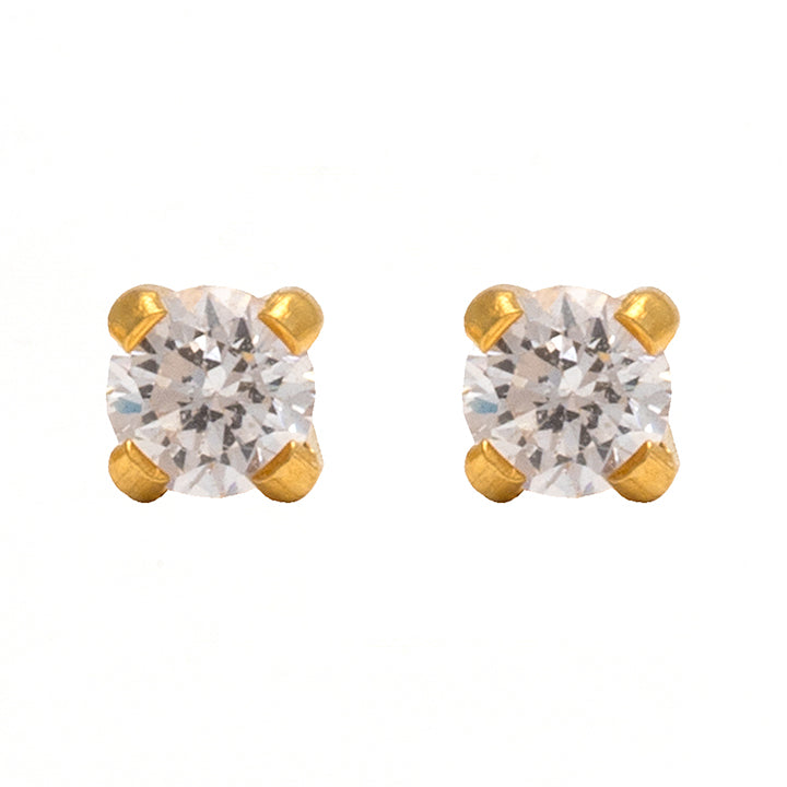 4MM Cubic Zirconia 24K Pure Gold Plated (Self Piercer) Ear Stud