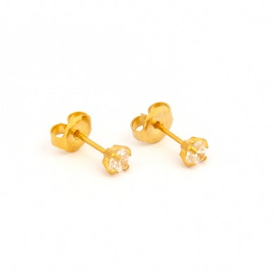 4MM Cubic Zirconia 24K Pure Gold Plated (Self Piercer) Ear Stud