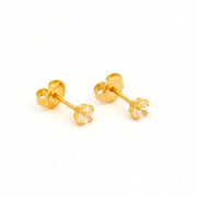 4MM Cubic Zirconia 24K Pure Gold Plated (Self Piercer) Ear Stud