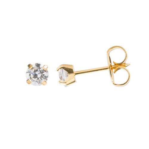 4MM Cubic Zirconia 24K Pure Gold Plated (Self Piercer) Ear Stud