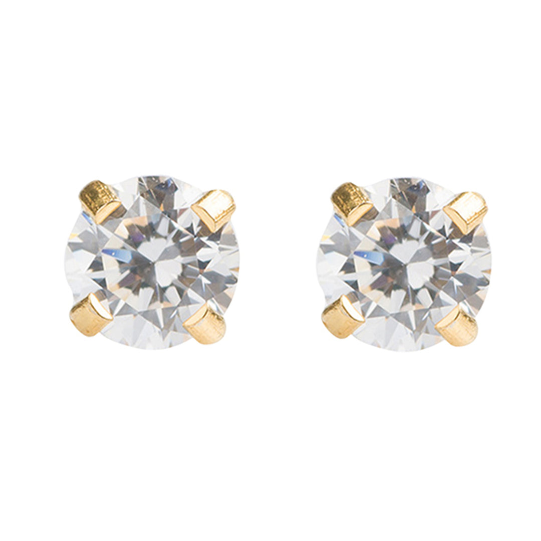 4MM Cubic Zirconia 24K Pure Gold Plated Ear Piercing Stud