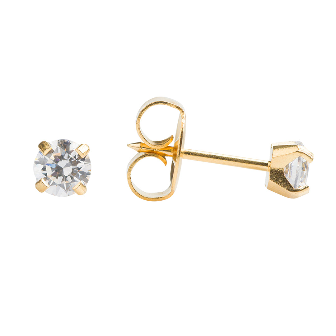 4MM Cubic Zirconia 24K Pure Gold Plated Ear Piercing Stud