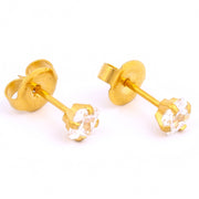 4X4MM Cubic Zirconia Princess Cut 24K Pure Gold Plated Ear Piercing Stud