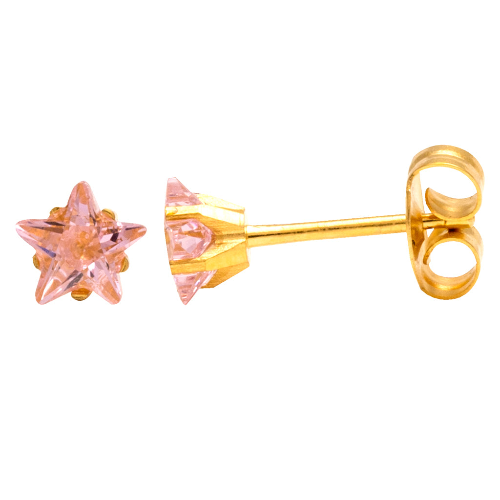 5MM Pink Star Cubic Zirconia 24K Pure Gold Plated Ear Piercing Stud (Copy)