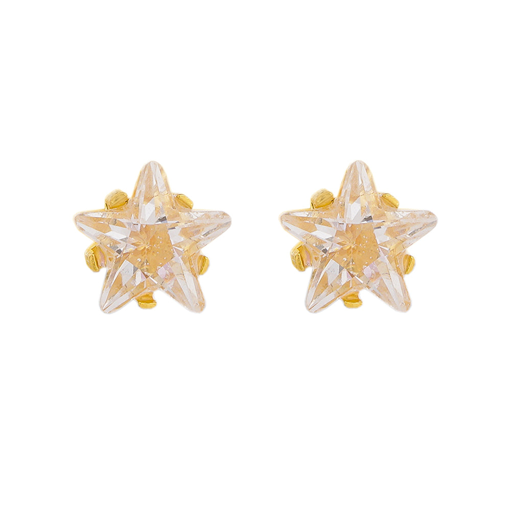 5MM Cubic Zirconia Star 24K Pure Gold Plated (Self Piercer) Ear Stud