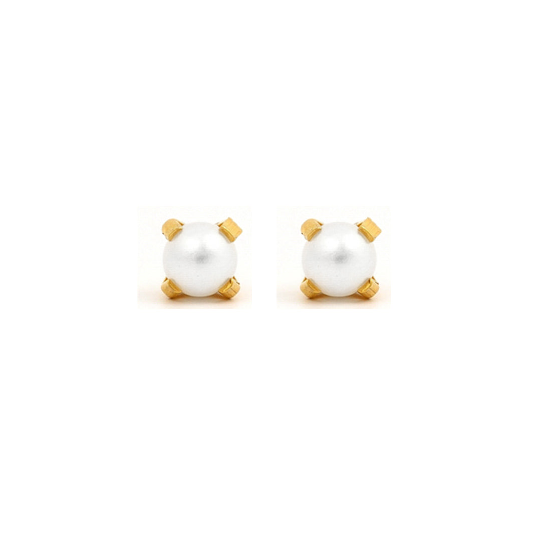 4MM White Pearl 24K Pure Gold Plated Ear Piercing Stud