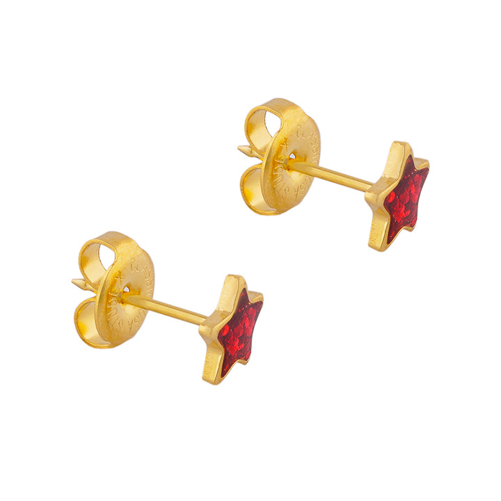 Piercing Red Color 6MM Star Red Glitter 24K Pure Gold Plated Ear Piercing Stud – studex-uae