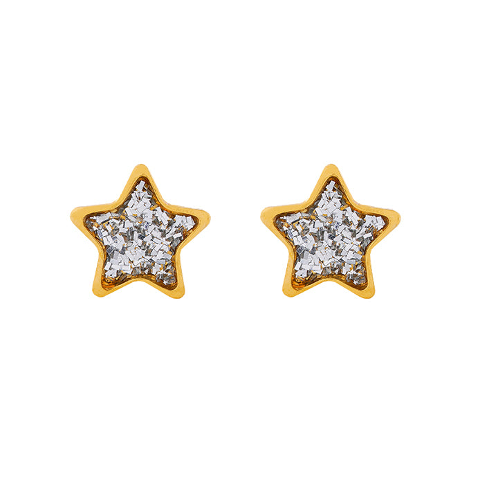 6MM Star Clear Glitter 24K Pure Gold Plated Ear Piercing Stud