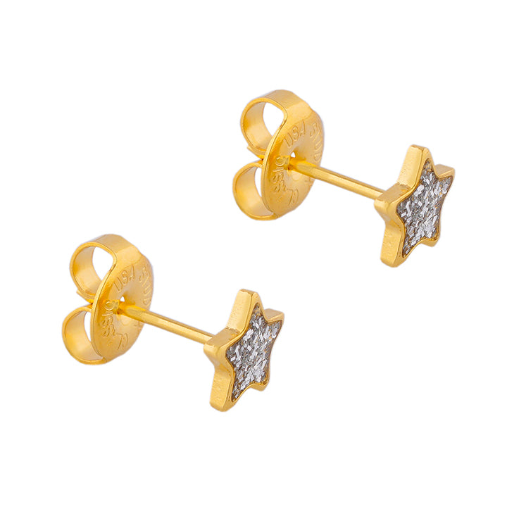 6MM Star Clear Glitter 24K Pure Gold Plated Ear Piercing Stud