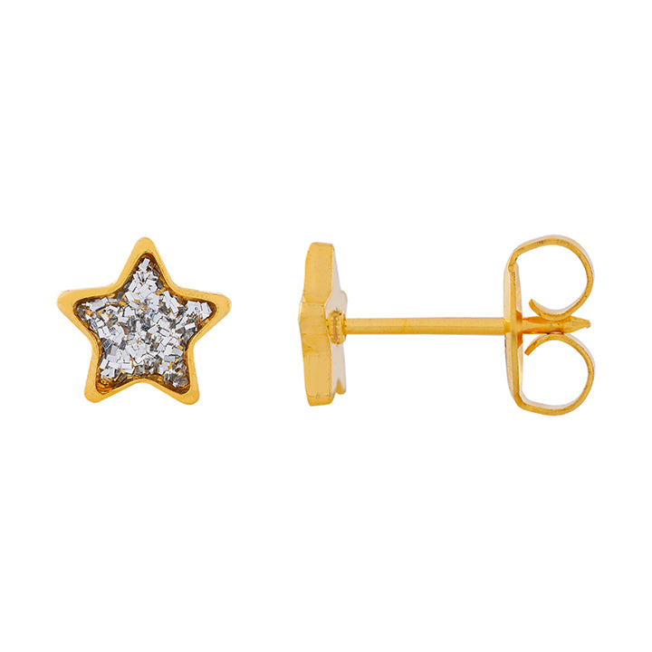 6MM Star Clear Glitter 24K Pure Gold Plated Ear Piercing Stud