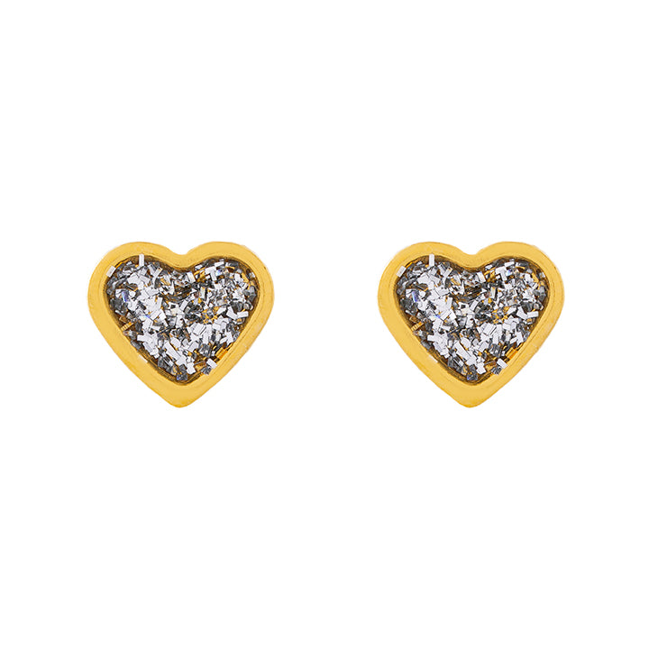 6MM Heart Clear Glitter 24K Pure Gold Plated Ear Piercing Stud