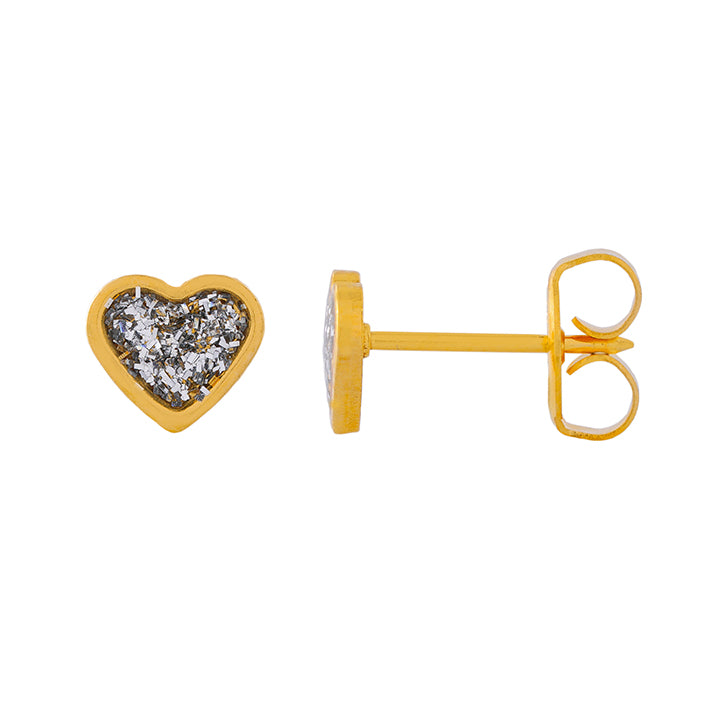 6MM Heart Clear Glitter 24K Pure Gold Plated Ear Piercing Stud